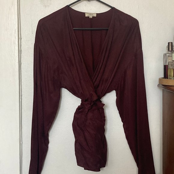 Aritzia Wilfred Anemone Wrap Blouse w/ Ties in Burgundy Red Long Sleeve - Size M - Picture 5 of 9